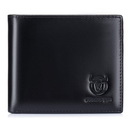 BULLCAPTAIN RFID Wallets for Men Slim Bifold Genuine Leather Front Pocket Wallet with 2 ID Windows QB-05, Brown, Small, Retro