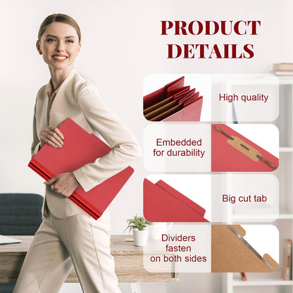 Skyygemm 60 Pcs Classification Folders Letter Size, 3 Divider Pressboard File Folder with Fasteners, Expanding File Organizer Bulk for Documents, Projects, Reports, School Teacher, Office (Orange)