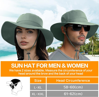 Sonnenhut für Herren und Damen UPF 50+ Schutz – Breiter Krempenhut für Outdoor-Wandern, Wasserabweisender faltbarer Hut zum Angeln