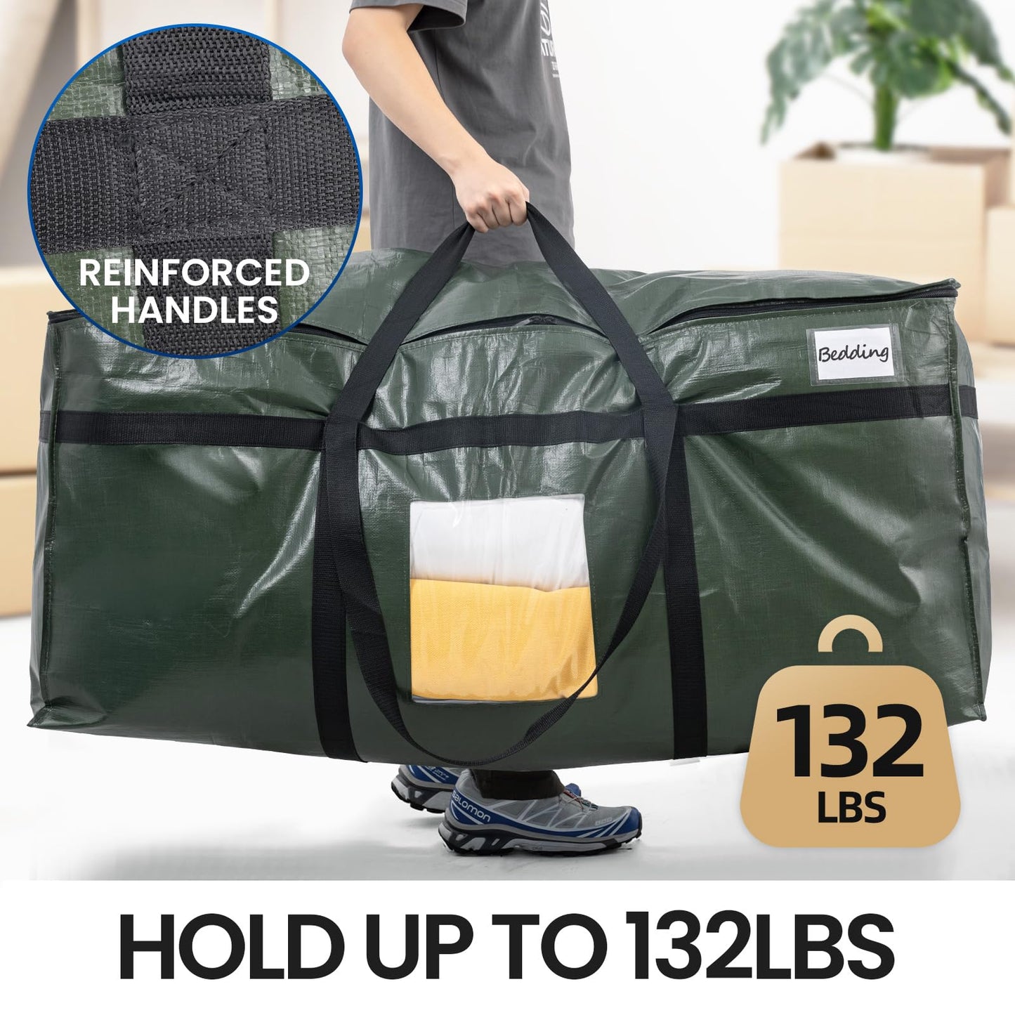 TAILI 69 Gallon Extra Large Storage Bags, XXL Blue Heavy Duty Moving Bags For Storage with Visible Window, Wrap Around Handles, Totes for Space Saving, Alternative to Moving Boxes (2 Pack)