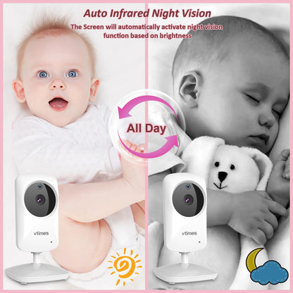 VTimes Baby Monitor with Camera and Audio, 6'' IPS Screen with 30-Hour Battery, Baby Monitor No WiFi Night Vision, ECO, 2-Way Audio, Pan-Tilt-Zoom, Baby Camera Monitor with 1000ft Range, Ideal Gift