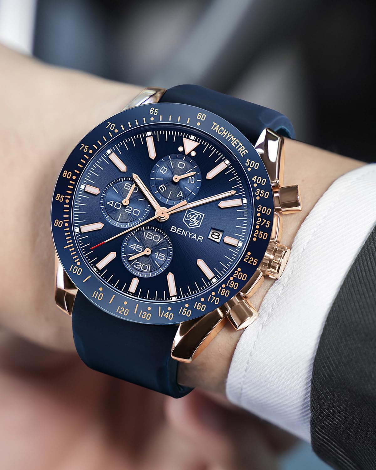 BY BENYAR Uhren für Herren Analog Quarz Chronograph 30M Wasserdicht Leuchtend Großes Zifferblatt Herren Armbanduhren Business Arbeit Sport Freizeit Mode Designer Uhr Elegantes Geschenk für Herren