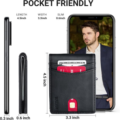 VATAN Herren Slim Wallet RFID Schutz Leder Kreditkartenetui für 15 Karten, Bifold Minimalistisches Dünnes Portemonnaie mit 2 Ausweisfenstern und Geldscheinfach, mit Geschenkbox (Carbon Fiber Schwarz)
