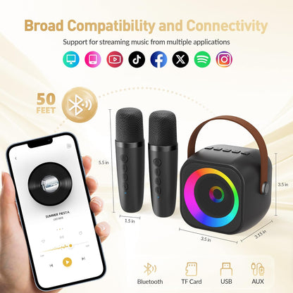 Mini Karaoke Machine for Kids Adults, Portable Bluetooth Speaker with 2 Wireless Microphone, Birthday Gifts for Girls Boys Ages 4, 5, 6, 7, 8, 9, 10, 12+ Years Old (Pinkcolor)