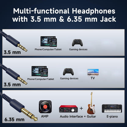 OneOdio Pro-10 Over-Ear Kabelkopfhörer für Schule Studio-Monitor & Mixing DJ Stereo-Headsets, 50mm Neodym-Treiber, Inline-Mikrofon, 3,5mm/6,35mm Klinke für Verstärker Computer Aufnahme Telefon Klavier Gitarre