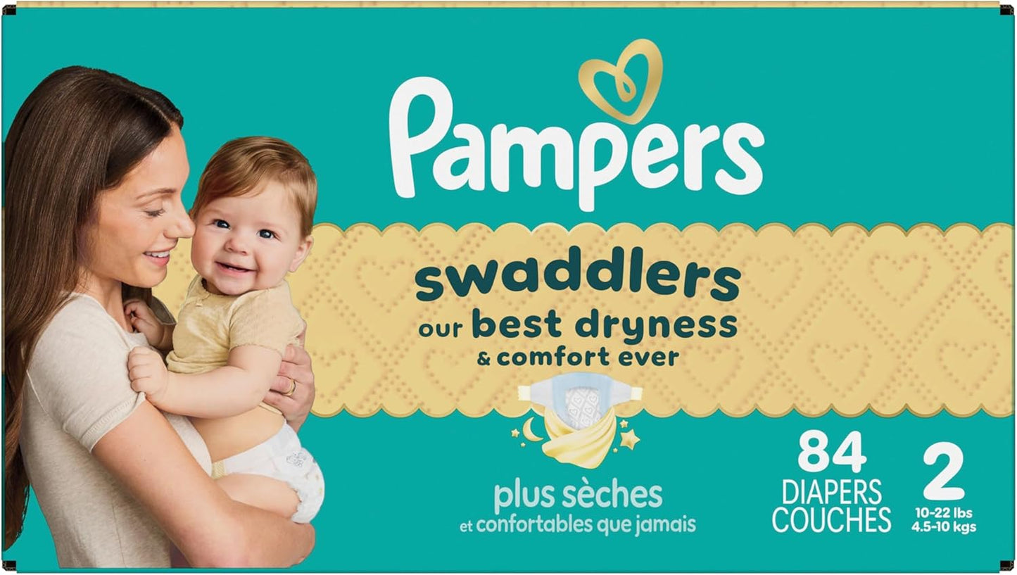 Pampers Swaddlers Windeln, Größe 0 (bis 4,5 kg), 84 Stück, Saugfähig, Hält Babys trocken und bequem, Hautverträgliche Einwegwindel
