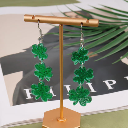 Prstvil St. Patricks Day Ohrringe, grüne Kleeblatt-Ohrringe für Damen, St. Patrick's Day Accessoires Glücksbringer Creolen (Grün-2)