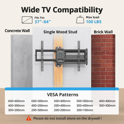 USX STAR Corner TV Wall Mount Long Arm TV Mount Bracket for 37-84 Inch TVs, Full Motion TVs Wall Mounts with 32” Articulating Arms Extension & Tilt & Swivel, Max VESA 600x400mm, Holds up to 100 lbs