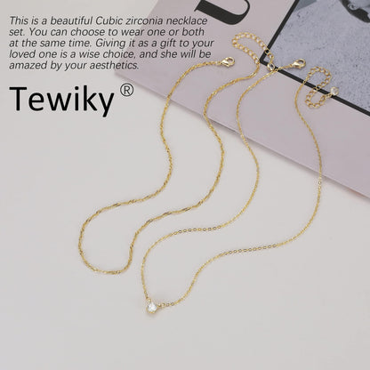Tewiky Dainty 14k Gold Plated/Silver Cubic Zirconia Necklaces for Women, Simple CZ Jewelry Necklaces Trendy Gifts