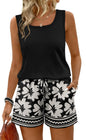 WIHOLL Two Piece Sets for Women Summer Lounge Short Sets Tank Square Neck Sleeveless Sweatsuit with Pocket