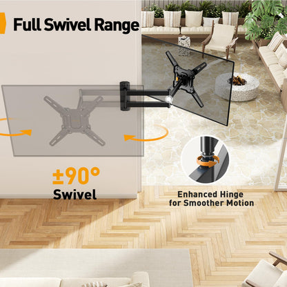 Perlegear Corner TV Wall Mount Long Arm TV Mount Bracket for 37-75 Inch TVs-Full Motion Wall Mount with 32.37” Extension & Swivel Articulating Arm & Tilt, MAX VESA 600x400mm, Holds up to 100 lbs