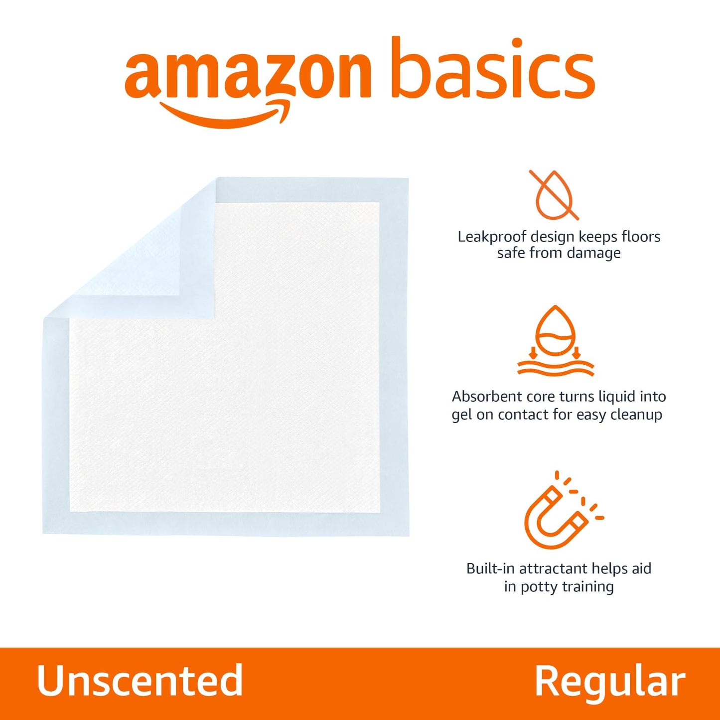 Amazon Basics Leak-Proof Dog and Puppy Potty Training Pee Pads with Quick-Dry 5-Layer Super Absorbent Design for Housebreaking, Regular Size 22x22", Blue & White, 150 Count
