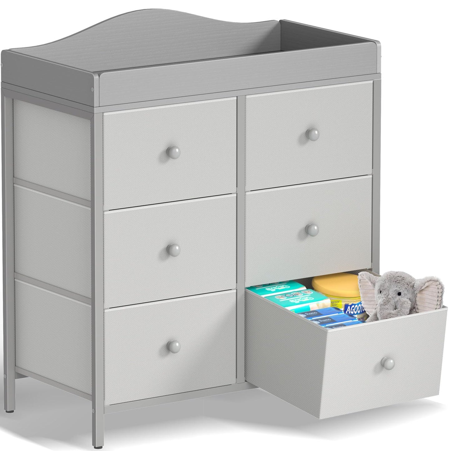 BOLUO White Changing Table Dresser with 6 Drawers Baby Dresser with Changing Table Top Diaper Changing Station with Storage for Nursery Modern