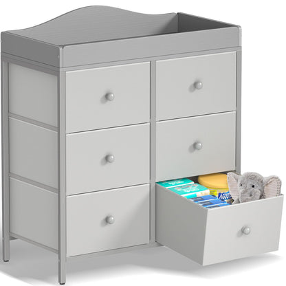 BOLUO White Changing Table Dresser with 6 Drawers Baby Dresser with Changing Table Top Diaper Changing Station with Storage for Nursery Modern
