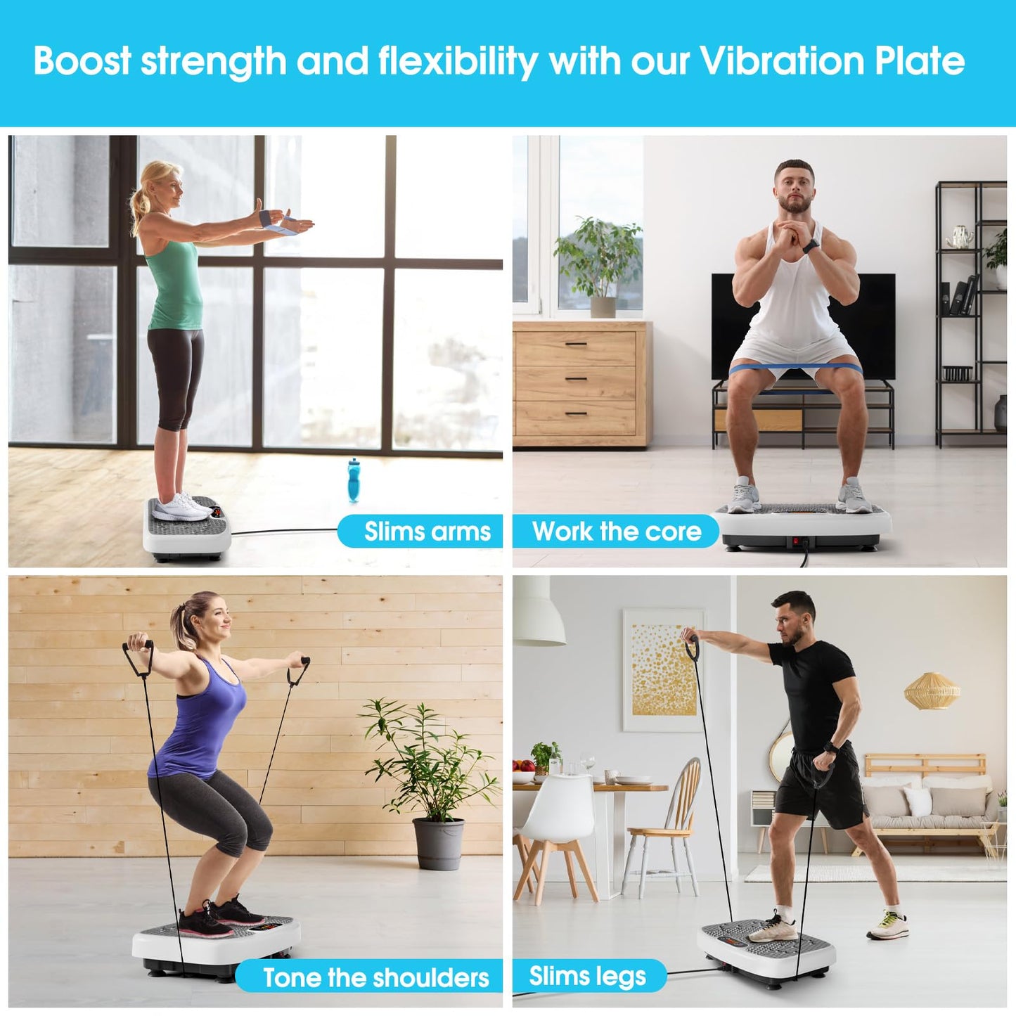 SoftGym Waver Vibration Plate Exercise Machine for Lymphatic Drainage Weight Loss,120 Speed Levels Vibrating Platform with Resistance Bands,Full-Body Workout Equipment for Muscle Activation