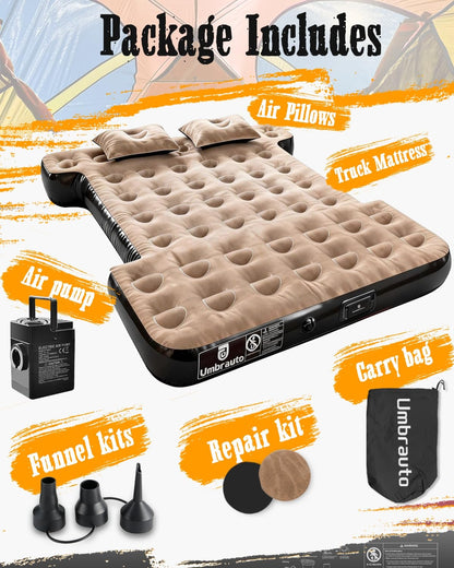 Umbrauto Car Air Mattress Backseat| Inflatable Truck Back Seat Camping Airbed for SUV Rear Seat, Blow Up Sleeping Travel Bed for Van Trunk with Pump & Pillows