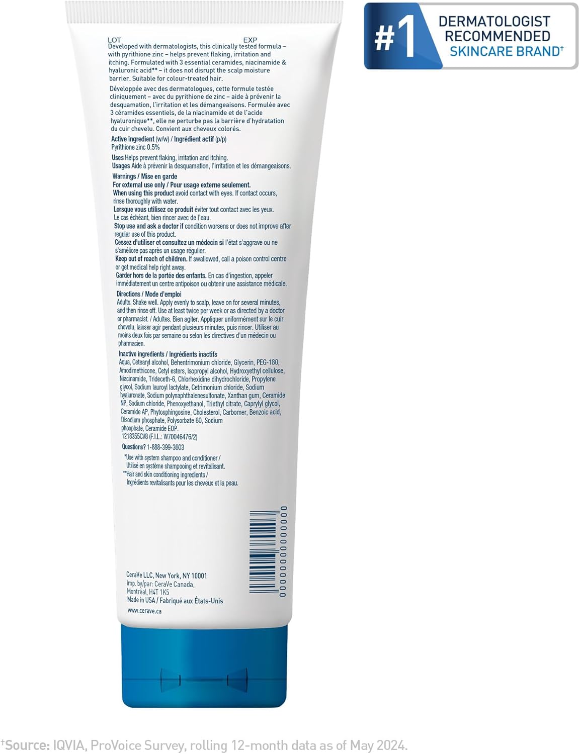 CeraVe Anti-Dandruff Hydrating Shampoo for Men & Women, Gently Cleanses Scalp & Hair While Reducing Flakes, Itchiness, and Irritation, Paraben-Free, Sulfate-Free, Suitable for All Hair Types. 355mL