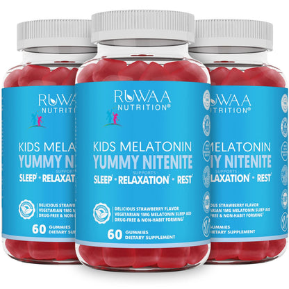 RUWAA NUTRITION Kids Melatonin Gummies 1 mg, Safe, Drug-Free & Effective Natural Sleep Aid for Kids. Children Melatonin Gummy, Gluten-Free Vegetarian Restful Sleep Support for Ages 4+. 360ct (6)