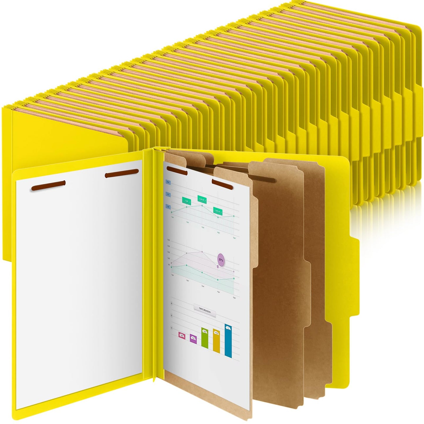 Skyygemm 60 Pcs Classification Folders Letter Size, 3 Divider Pressboard File Folder with Fasteners, Expanding File Organizer Bulk for Documents, Projects, Reports, School Teacher, Office (Orange)