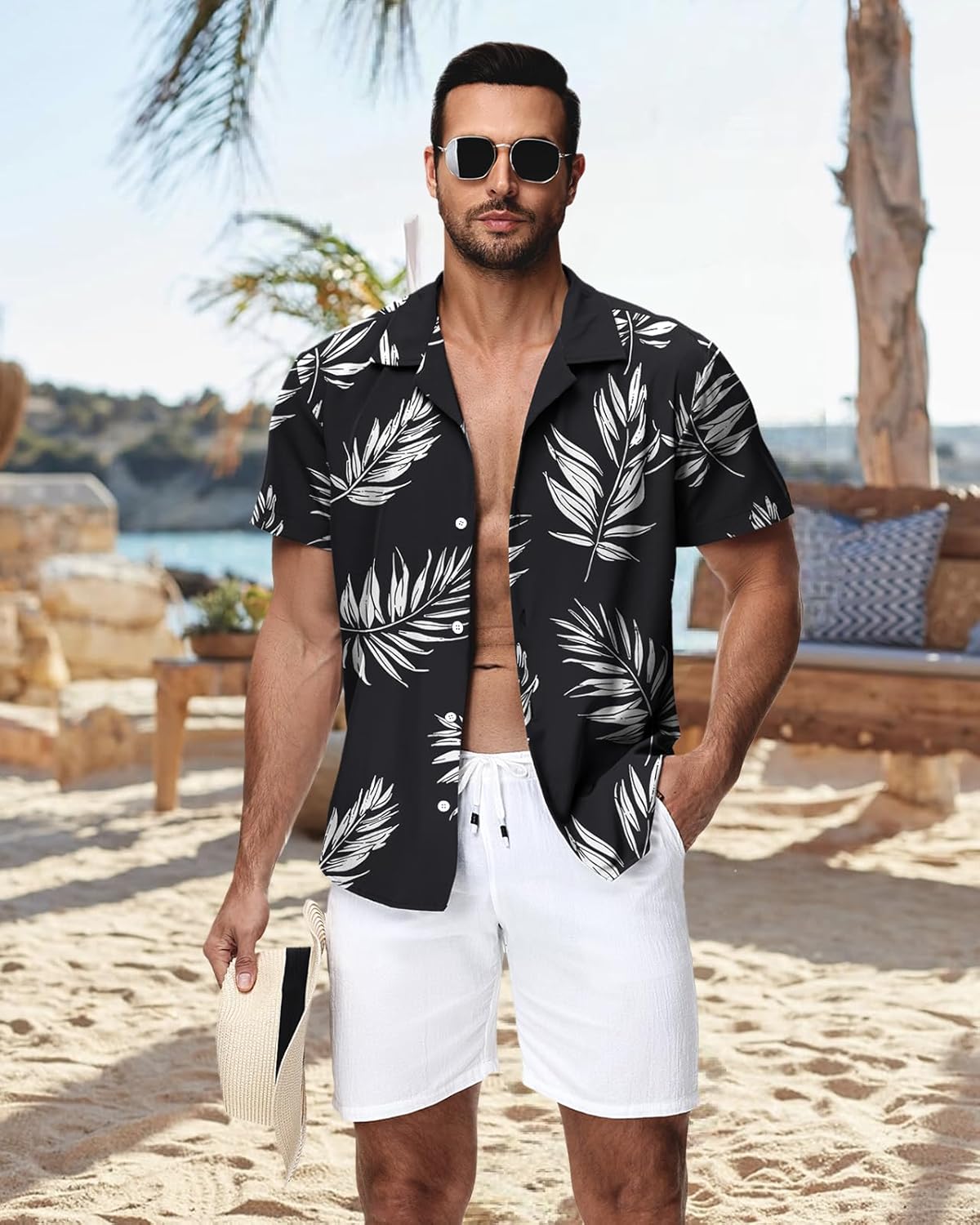 HMIYA Herren Hawaiihemden Kurzarm Button-Up Hemd Herren S-3XL