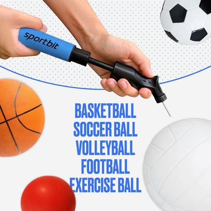 SPORTBIT Ballpumpe für Sportbälle - Basketballpumpe, Volleyballpumpe, Fußballpumpe - Handpumpe für alle Sportbälle - Push & Pull Aufblassystem - Inklusive 5 Nadeln