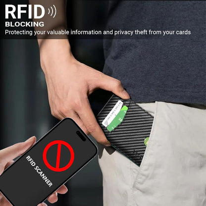 VATAN Herren Slim Wallet RFID Schutz Leder Kreditkartenetui für 15 Karten, Bifold Minimalistisches Dünnes Portemonnaie mit 2 Ausweisfenstern und Geldscheinfach, mit Geschenkbox (Carbon Fiber Schwarz)