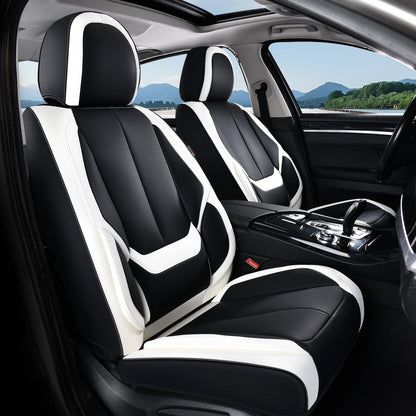 Coverado Car Seat Covers 5 Pieces, Full Set Universal Seat Covers for Cars, Waterproof Nappa Leather Auto Seat Protectors with Head Pillow, Car Interiors Fit for Most Sedans SUV Pick-up Truck, Black