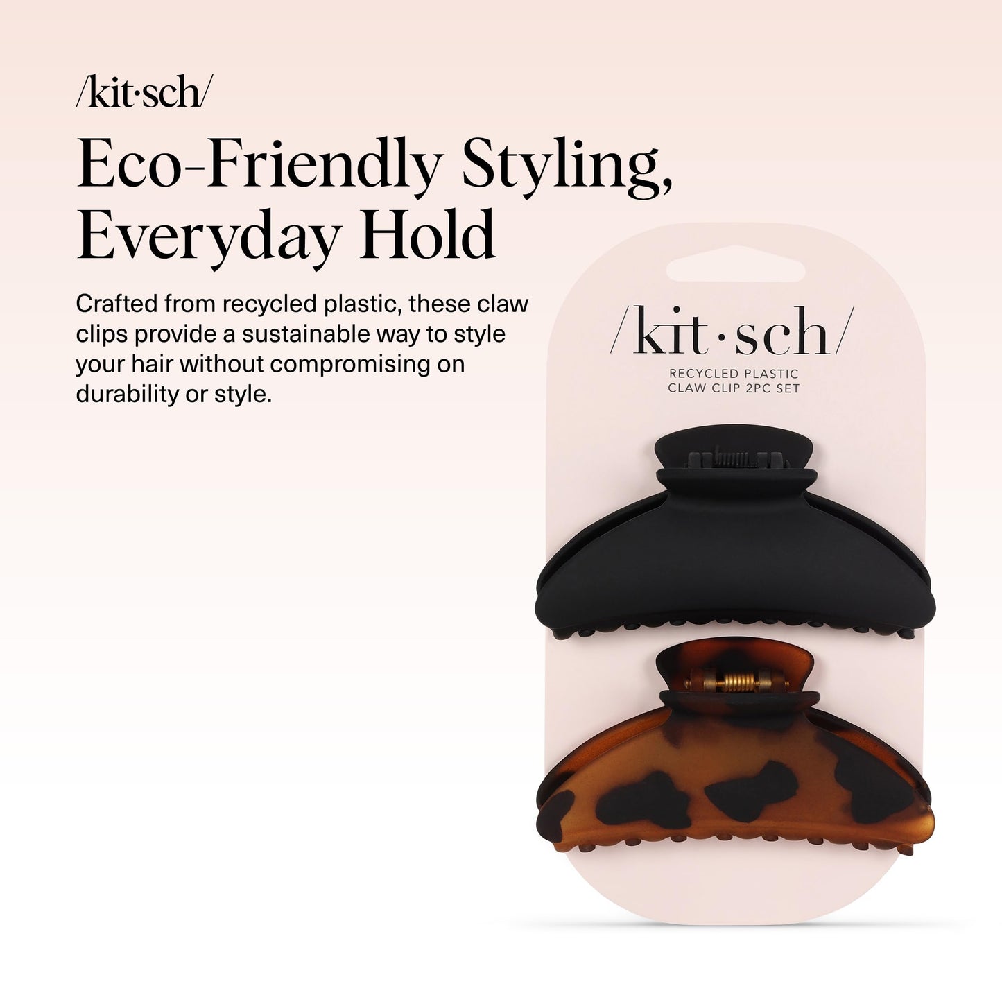 Kitsch Mittelgroße Haarspangen für Damen, starker Halt, Haarclips aus recyceltem Kunststoff für dickes Haar | Ideal für Hochsteckfrisuren, halb offene Frisuren | Ideale Geschenke für Frauen – 2 Stück, Schwarz und Schildpatt
