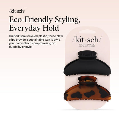 Kitsch Mittelgroße Haarspangen für Damen, starker Halt, Haarclips aus recyceltem Kunststoff für dickes Haar | Ideal für Hochsteckfrisuren, halb offene Frisuren | Ideale Geschenke für Frauen – 2 Stück, Schwarz und Schildpatt