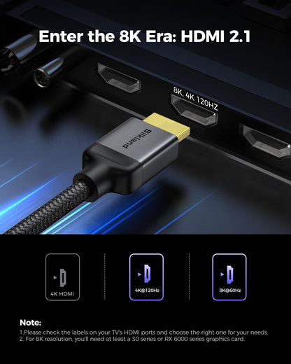 Silkland Zertifiziertes HDMI 2.1 Kabel, [4K@240Hz 144Hz 120Hz, 8K@60Hz] 1440P Ultra High Speed HDMI Kabel 48Gbps (Verbessertes geflochtenes Design), HDR10+, eARC, HDCP 2.3, Kompatibel mit Xbox/PS5/PS4/Roku TV-2m
