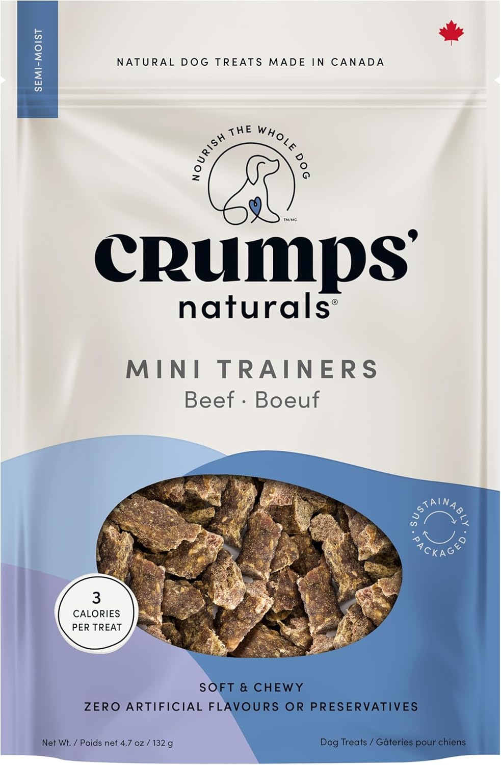 Crumps' Naturals, Mini Trainers Beef (semi-moist), 132 g, Dog Treats