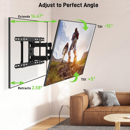 USX MOUNT TV Wall Mount for 32-74 inch Flat Screen/LED/4K up to 110lbs, Full Motion TV Mount Bracket with Swivel & Tilt Articulating Dual Arms, Max VESA 400x400mm, Fits 12/16" Wood Studs