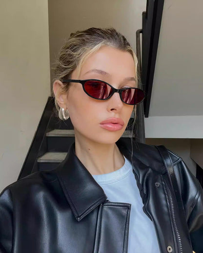 GUVIVI Retro Ovale Sonnenbrille für Damen Chic Cat Eye 90er Jahre Sonnenbrille Leichte Schmale Sonnenbrille Trendiger UV-Schutz Sonnenbrille