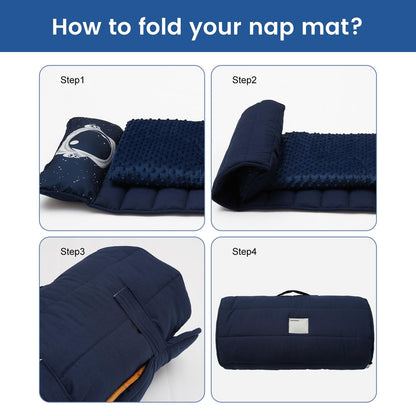 PHF Toddler Nap Mat with Removable Pillow and Minky Blanket, Rollup Design Kids Sleeping Mat, Slumber Bags for Boys, 55"x23" Toddler Sleeping Bag for Daycare Preschool Travel Camping, Space
