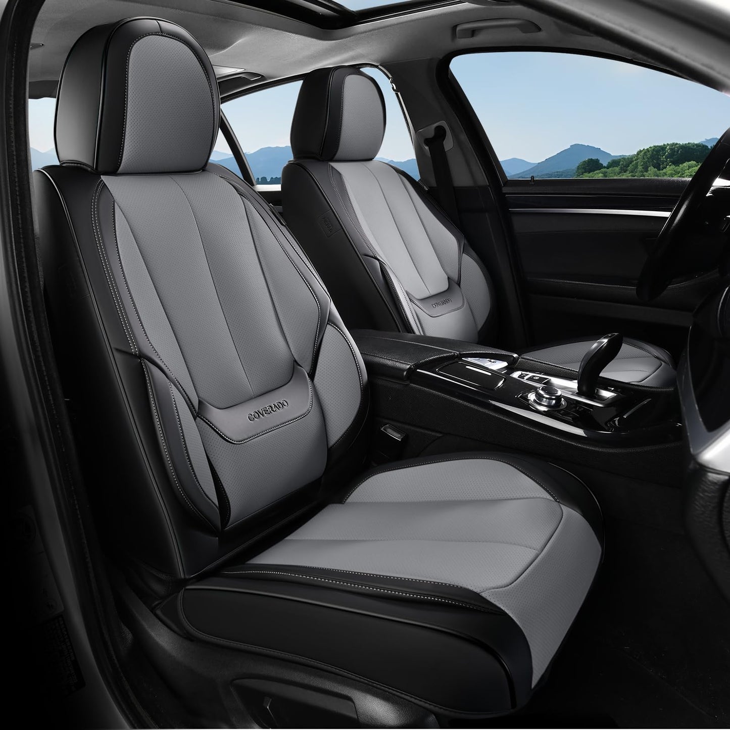 Coverado Car Seat Covers 5 Pieces, Full Set Universal Seat Covers for Cars, Waterproof Nappa Leather Auto Seat Protectors with Head Pillow, Car Interiors Fit for Most Sedans SUV Pick-up Truck, Black