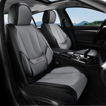 Coverado Car Seat Covers 5 Pieces, Full Set Universal Seat Covers for Cars, Waterproof Nappa Leather Auto Seat Protectors with Head Pillow, Car Interiors Fit for Most Sedans SUV Pick-up Truck, Black