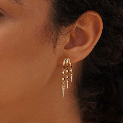 Dangle Earrings for Women,14k Gold Plated Triple Huggie Stud Earrings Cute Statement Chain Earring Dainty Drop Earrings for Women Trendy Gold Plated Jewelry