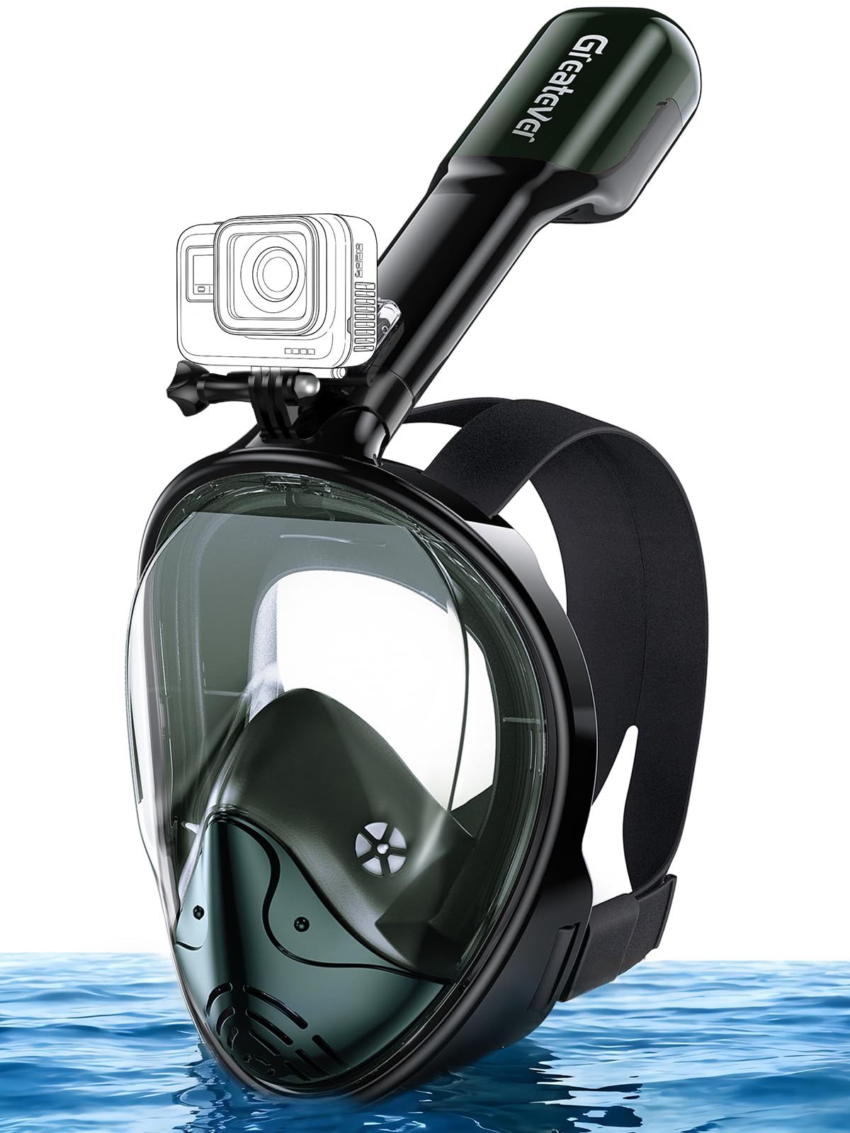 Greatever Full Face Snorkel Mask, Snorkeling Gear for Adults with Latest Dry Top Breathing System and Detachable Camera Mount, Foldable Snorkel Mask Adult, Snorkels Anti-Fog & Anti-Leak