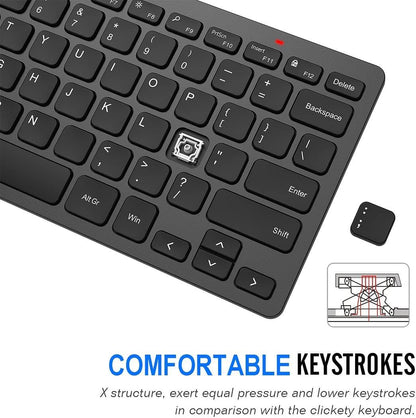 Arteck 2.4G kabellose Tastatur, ultraflache und kompakte Tastatur mit Media-Hotkeys für Computer, Desktop-PC, Laptop, Surface, Smart TV und Windows 11/10/8/7, Schwarz