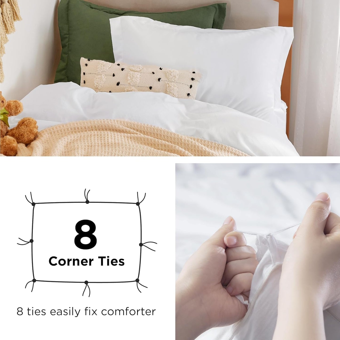 Funda nórdica blanca Bedsure, tamaño Queen, 3 piezas, aspecto de algodón prelavado, juego de cama extrasuave, incluye 1 funda nórdica de 228 x 228 cm con cierre de cremallera y 2 fundas de almohada, edredón no incluido
