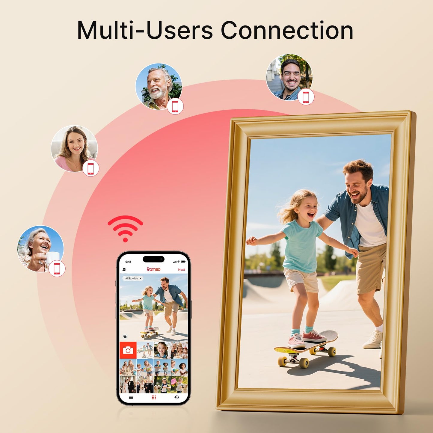Frameo 10.1 Inch WiFi Digital Picture Frame, Smart Cloud Electronic Photo Frame with HD IPS Touch Screen Slideshow 32GB Memory Auto-Rotate Wall Mount, Share Photos/Videos from Phone - Gifts for Mom