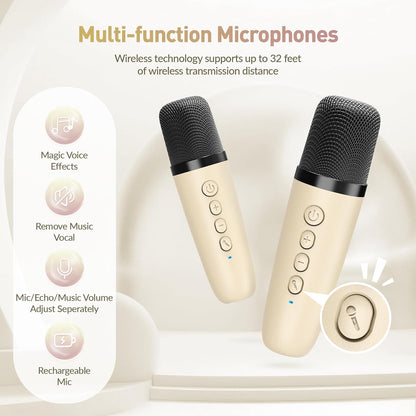Mini Karaoke Machine for Kids Adults, Portable Bluetooth Speaker with 2 Wireless Microphone, Birthday Gifts for Girls Boys Ages 4, 5, 6, 7, 8, 9, 10, 12+ Years Old (Pinkcolor)