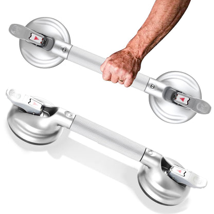 15-Inch Shower Handle - Upgraded Grab Bar with Strong Suction Cups for Bathtub & Shower Safety, Ideal for Seniors, Elderly, Disabled -Silver
