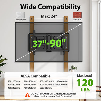 Full Motion TV Wall Mount for Most 37"-84" Flat Screen TV, Swivel or Tilt TV Wall Bracket with Dual Articulating Arms, for 12"-16" Wood Studs, Max VESA 600x400mm, Load 120 lbs by USX MOUNT