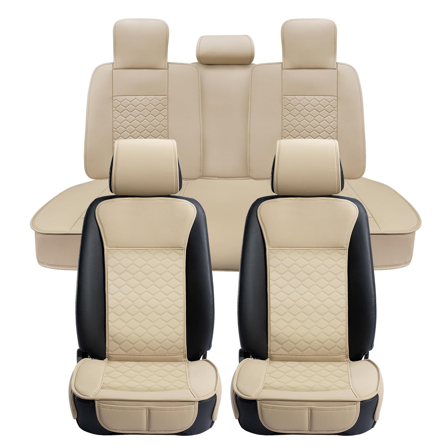 Elantrip 2PCs Front Car Seat Covers Leather Water Proof Seat Protector Universal fit for Most Cars SUVs and Trucks Black