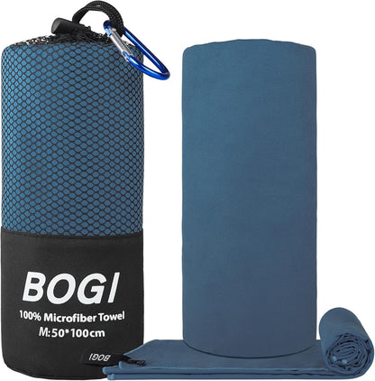 BOGI Mikrofaser Reise-Sporthandtuch – Schnelltrocknendes Handtuch, weiches, leichtes Mikrofaser Campinghandtuch, saugfähiges, kompaktes Reisehandtuch für Camping, Fitnessstudio, Strand, Bad, Yoga, Schwimmen, Rucksacktouren (M:40''x20''-Dunkelblau)