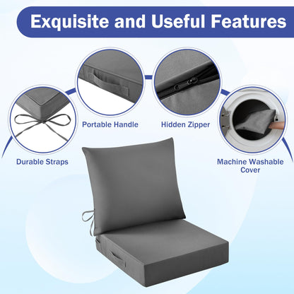 IASEAHK Outdoor Chair Cushions, 24 x 24 Inch Outdoor Cushion for Patio Furniture, Patio Chair Cushion, Waterproof & Fade Resistant Deep Patio Furniture Cushions Set with Handle and Ties, Navy Blue