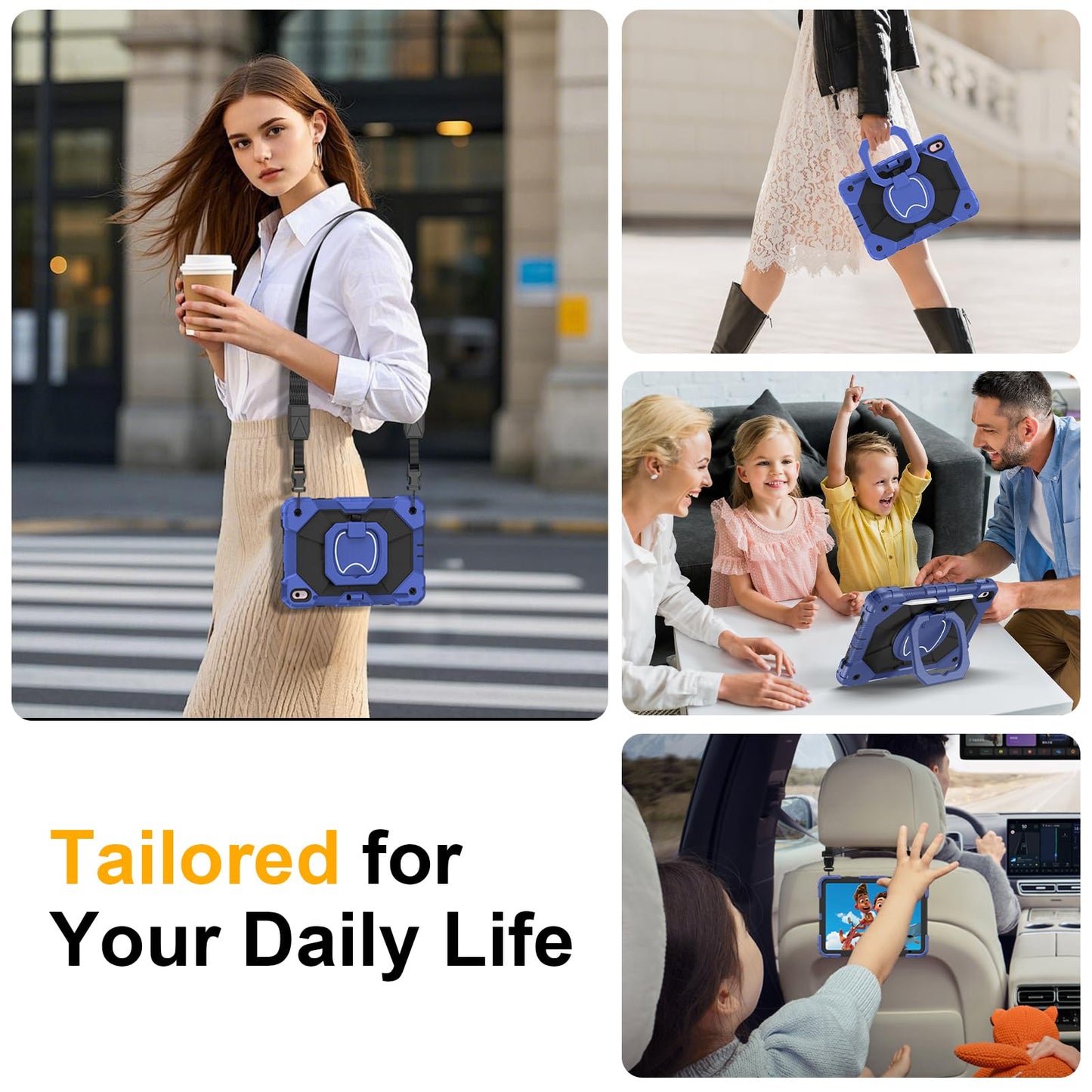 Case for iPad A16 11th Generation 11 Inch 2025, Auorld for iPad 10th Generation 10.9 inch 2022 case with Screen Protector, 360 Degree Rotating Stand Shoulder Strap Pencil Holder, Navy Pink