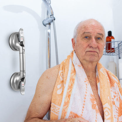 15-Inch Shower Handle - Upgraded Grab Bar with Strong Suction Cups for Bathtub & Shower Safety, Ideal for Seniors, Elderly, Disabled -Silver