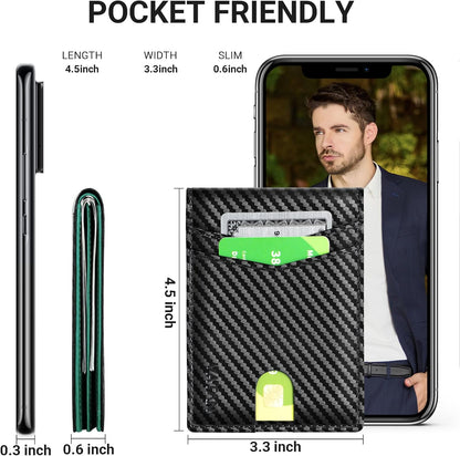 VATAN Herren Slim Wallet RFID Schutz Leder Kreditkartenetui für 15 Karten, Bifold Minimalistisches Dünnes Portemonnaie mit 2 Ausweisfenstern und Geldscheinfach, mit Geschenkbox (Carbon Fiber Schwarz)